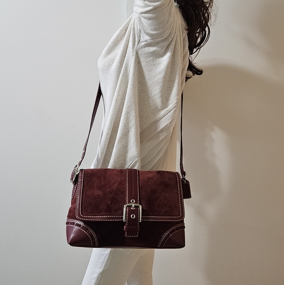 Like New!Coach Suede Burgundy Leather Crossbody bag - Picture 2 of 11